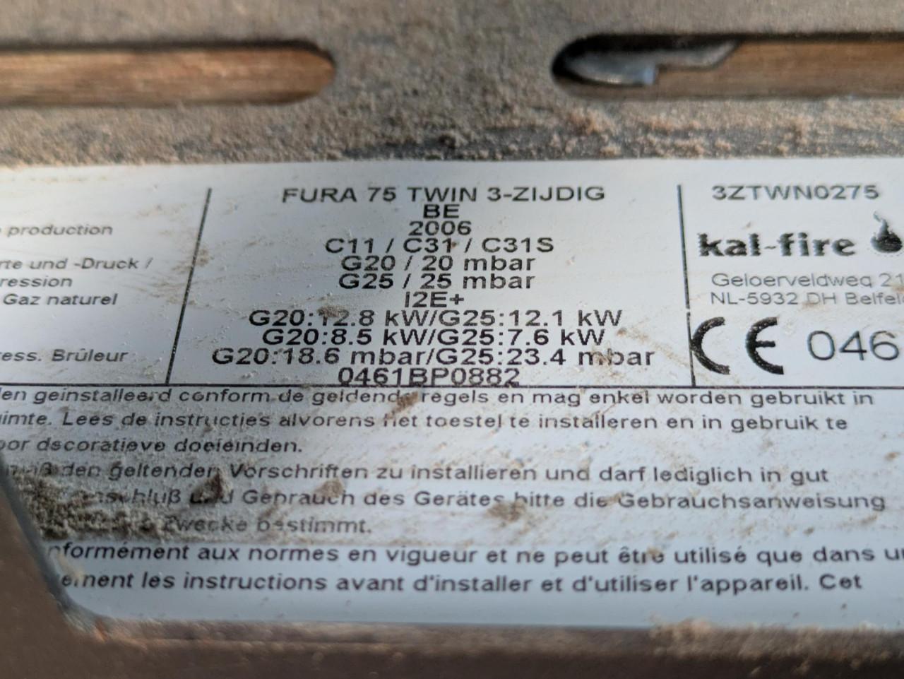 Gesloten gashaard 3-zijdig glas
