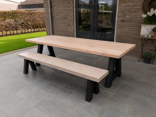 NIEUWE DOUGLAS TUINTAFEL 250 CM MET STALEN A- POTEN (gepoedercoat) + Bank