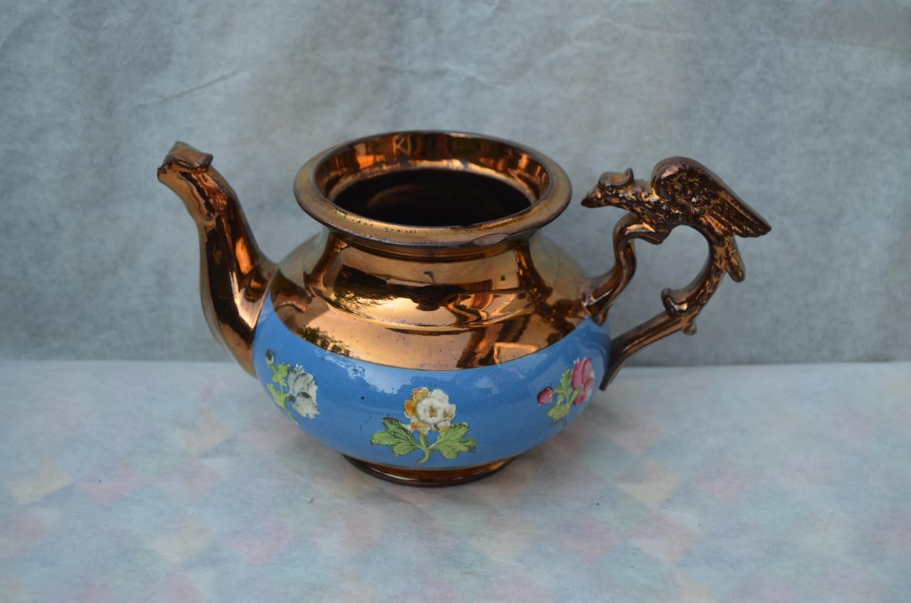 2 Goudsteen kommen Staffordshire ong. 1850 + theepot