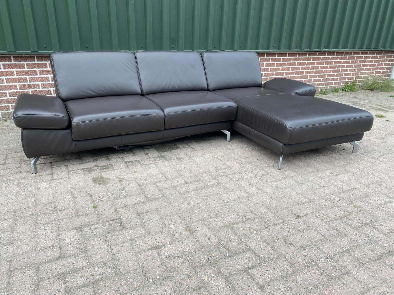 Montel Bruine Leren Hoekbank- Gratis Levering NL