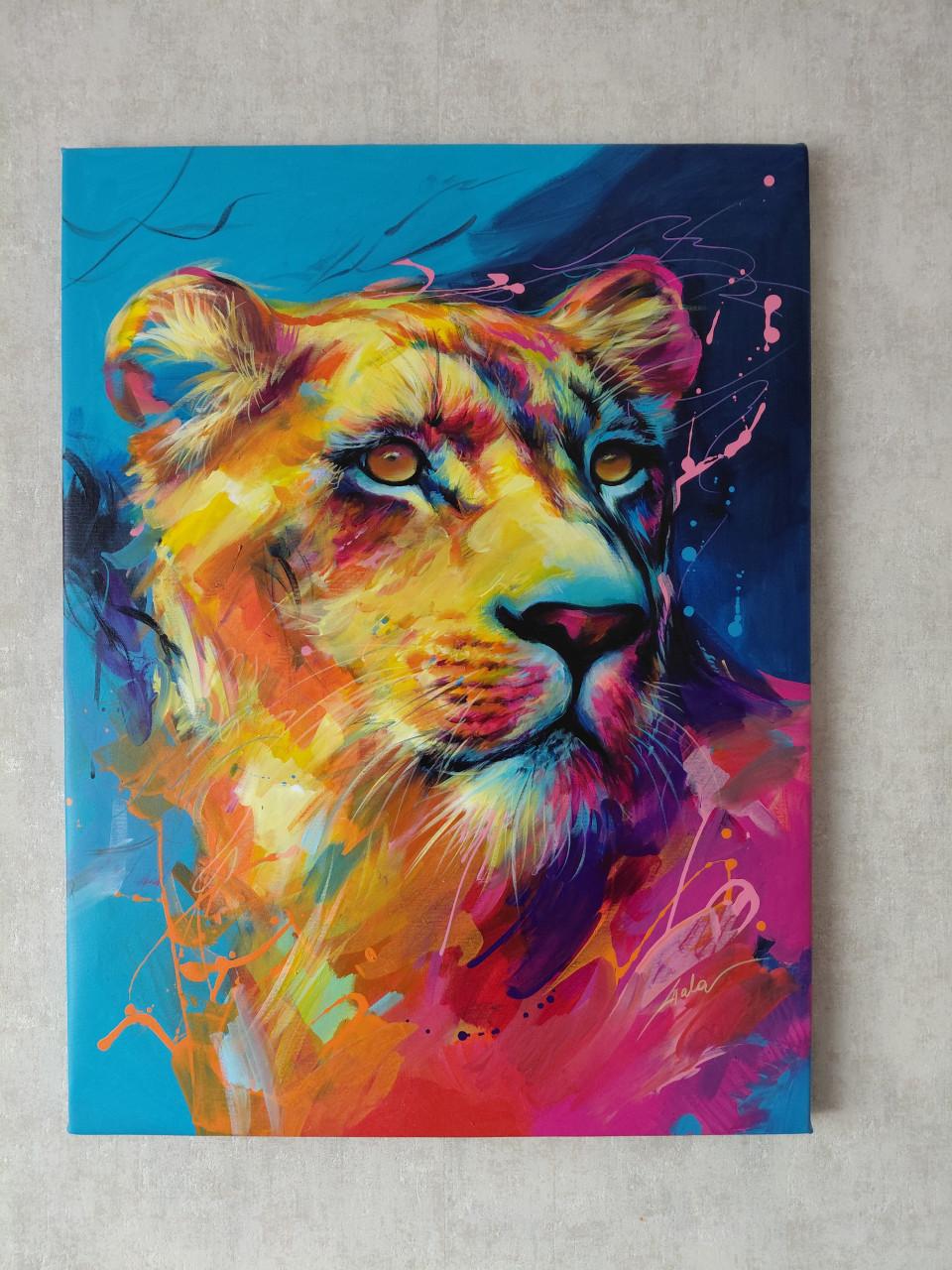 Uniek Acrylschilderij van Galya Bukova : Lioness