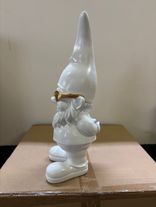 Tuinkabouter wit met gouden zonnebril