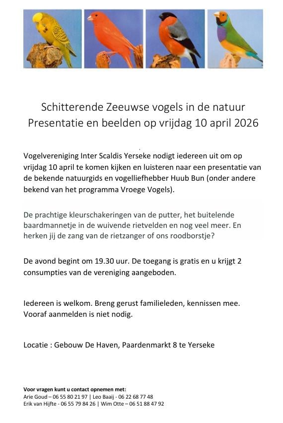 Presentatie op vrijdag 10 april - Vogelvereniging Inter Scaldis Yerseke