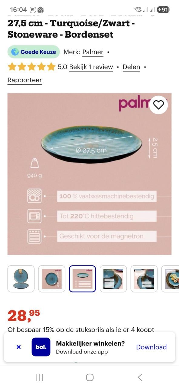 Palmer borden en kommen