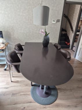 Eettafel met 4 leren stoelen