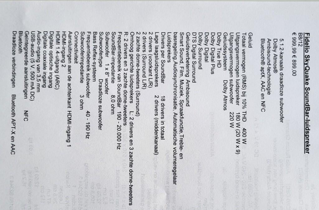 Philips Fidelio SkyQuake Soundbar B8/12