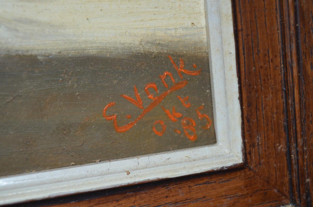 Primitief schilderij School Oudenbosch gesig. E Vonk