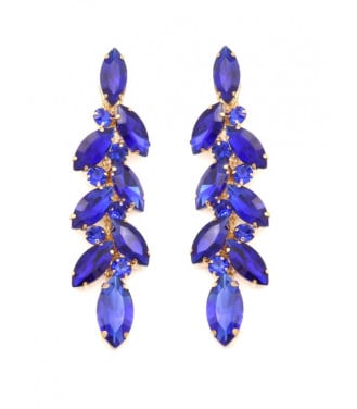 Prachtige blauwe lange oorclips met glas steentjes
