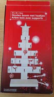 Houten kerstboom met haakjes nieuw in doos