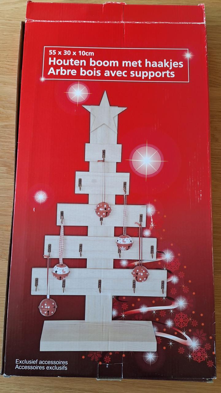 Houten kerstboom met haakjes nieuw in doos