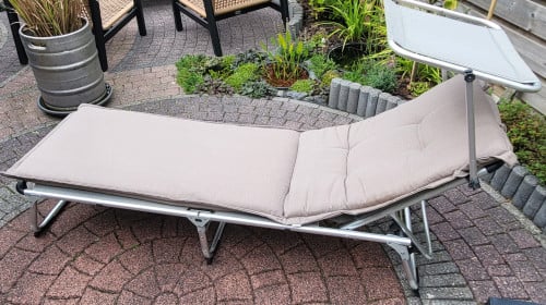 Ligbed, tuinstoel, tuinbed, stretcher lounge met kussen en zonnescherm