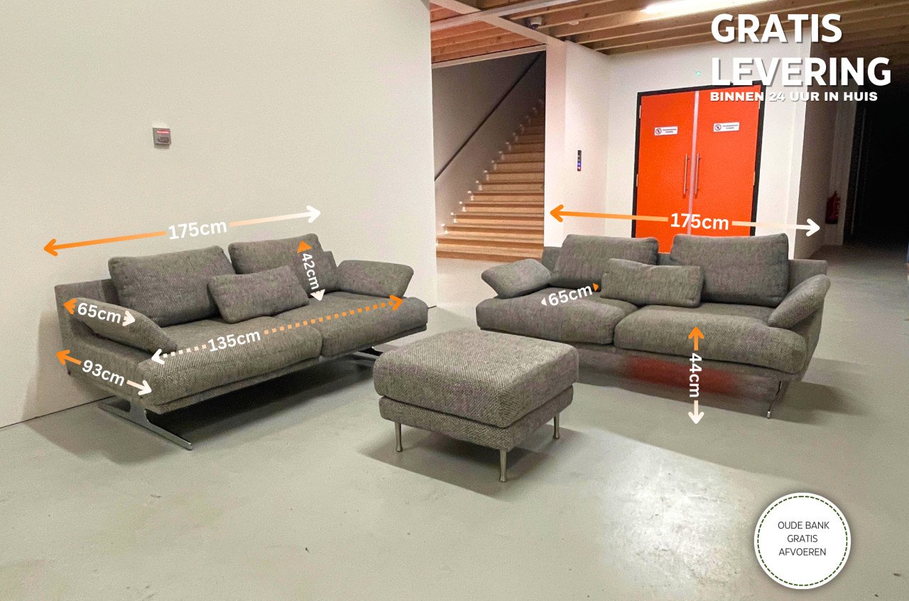 GRATIS LEVERING HEEL NL Montel Grijs Stoffen Bankstel