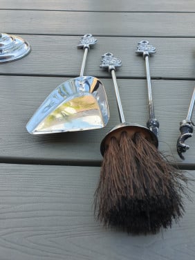 Prachtig chroom openhaard stel 5 delig met schip verzieringen...