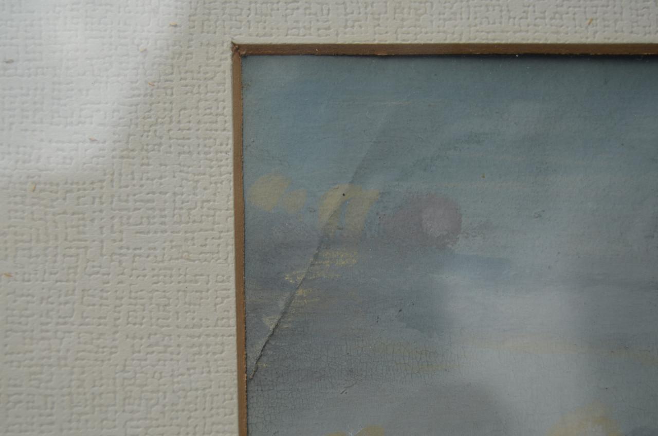 Olie op doek boerderijtje in landschap 19e eeuws.