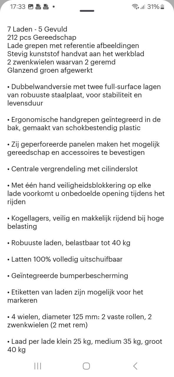 Stahlgruppe gereedschapwagen 7 lades en 5 gevuld .NIEUW