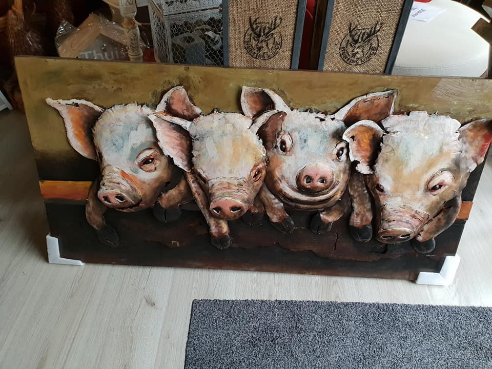 SCHITTERENDE DECORATIE 3D SCHILDERIJEN METAAL OLD WOOD STOER EN SOBER