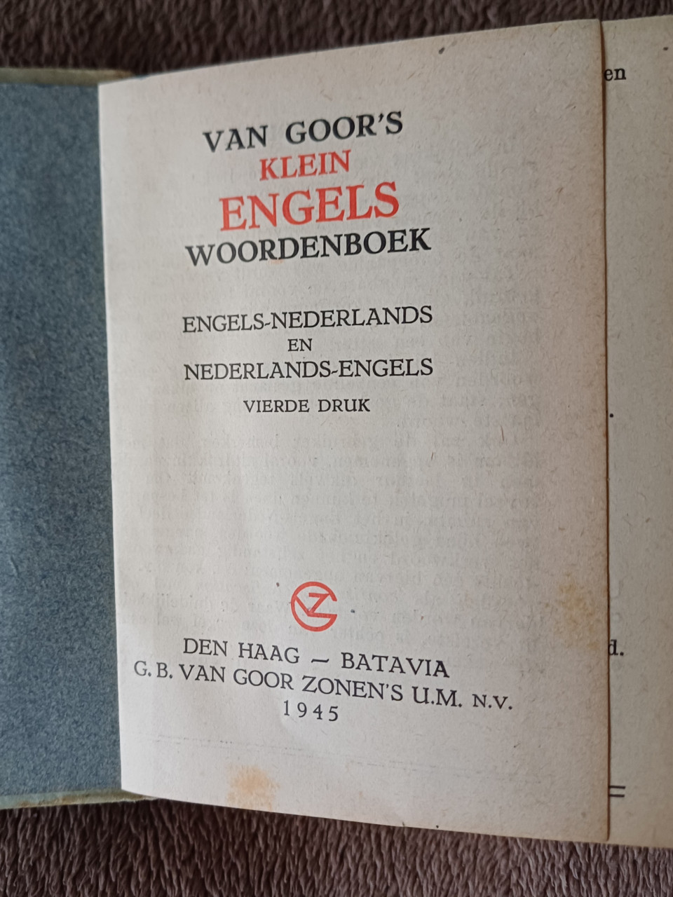Zak woordenboek uit 1945