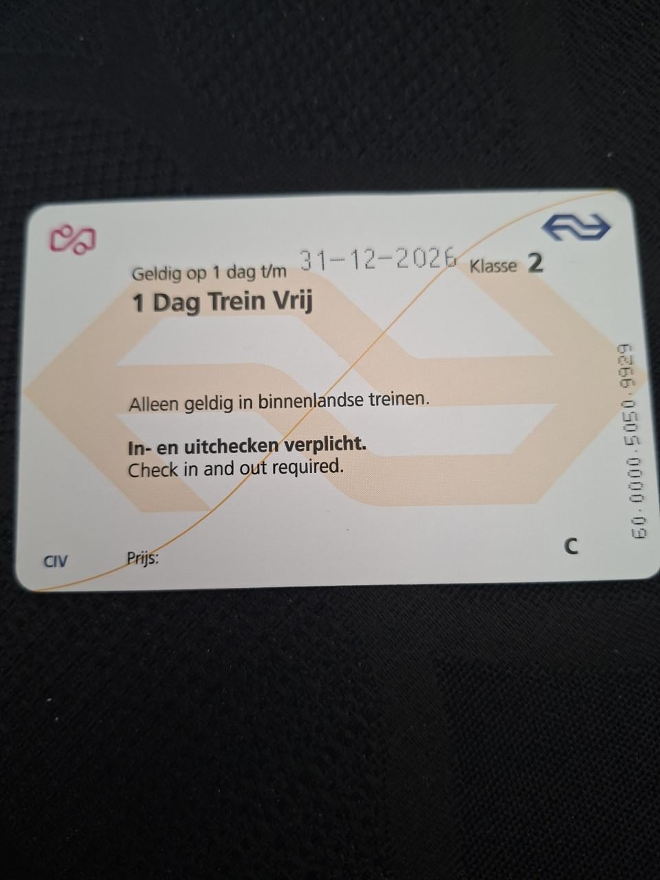 Dagkaart NS 2e klas te koop voor €30,00