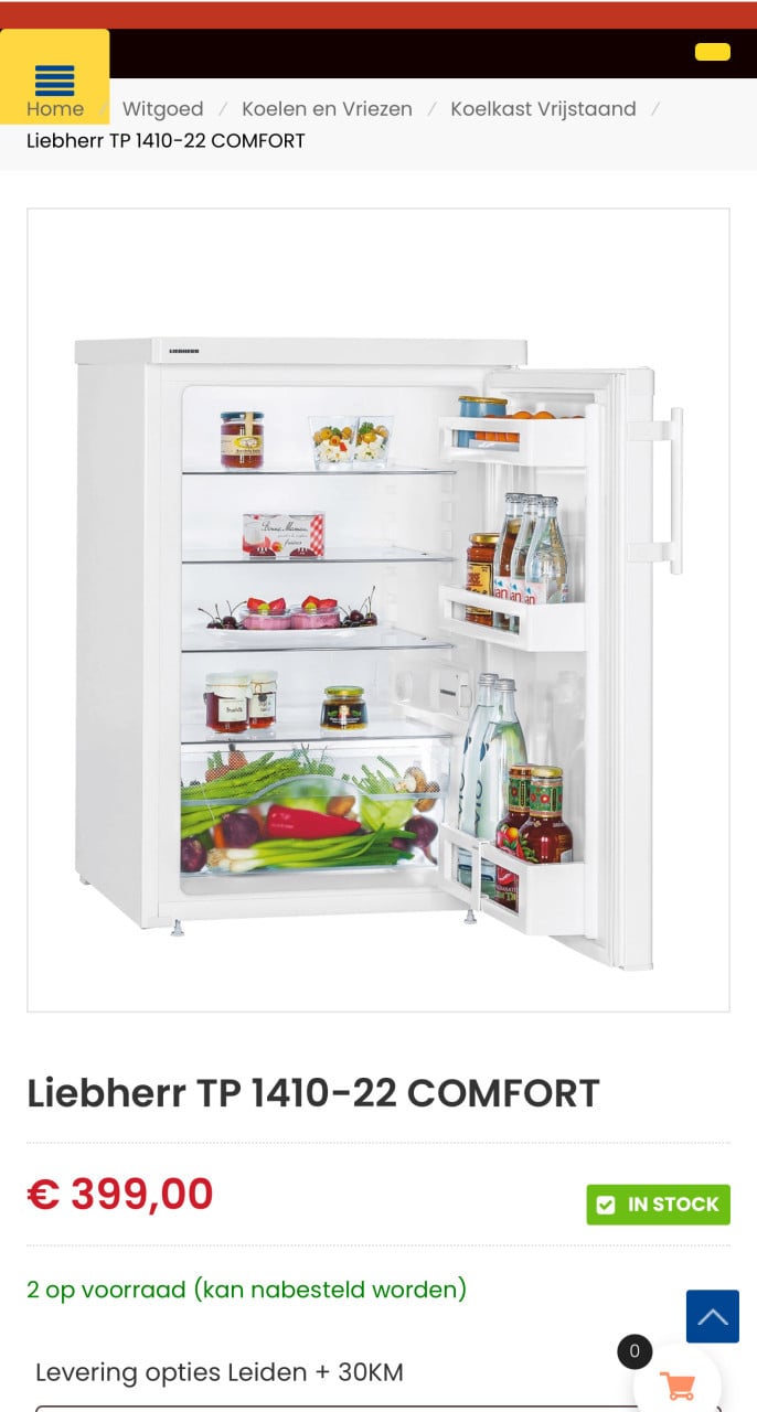 Liebherr TP1410 Koelkast 85x56 cm. 141 liter energieklasse A++ als nieuw