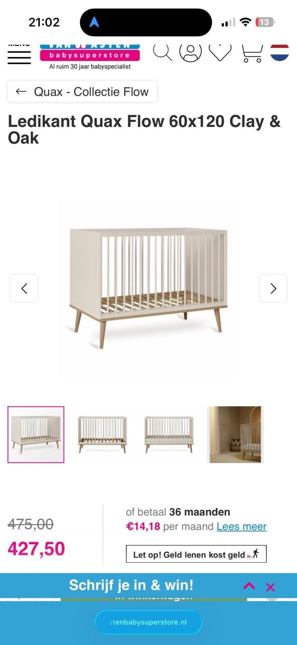 Quax flow clay & oak ledikant (als nieuw!)