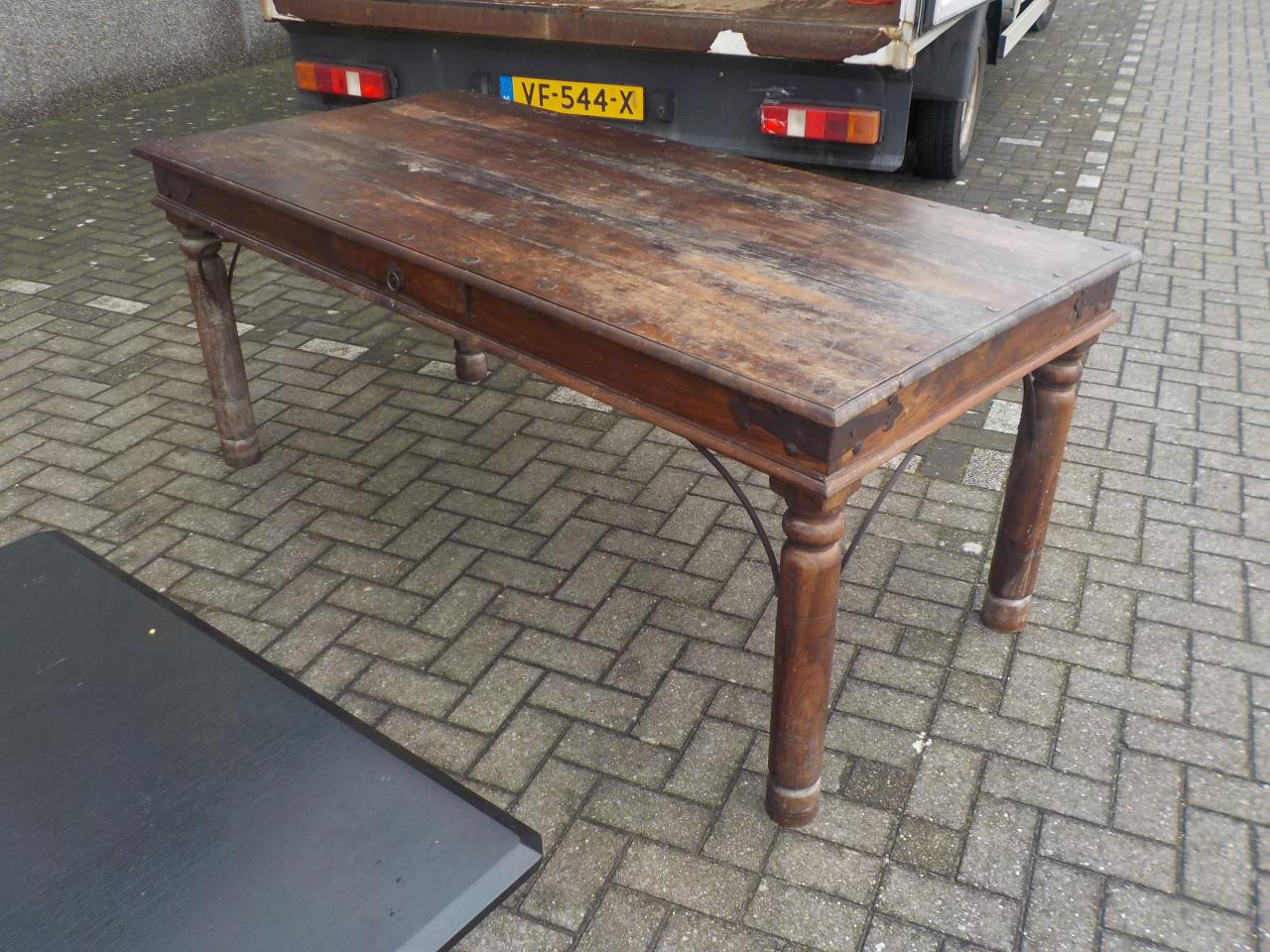 Geheel massieve koloniale kale eettafel 185 x 90 cm mooie kwaliteit