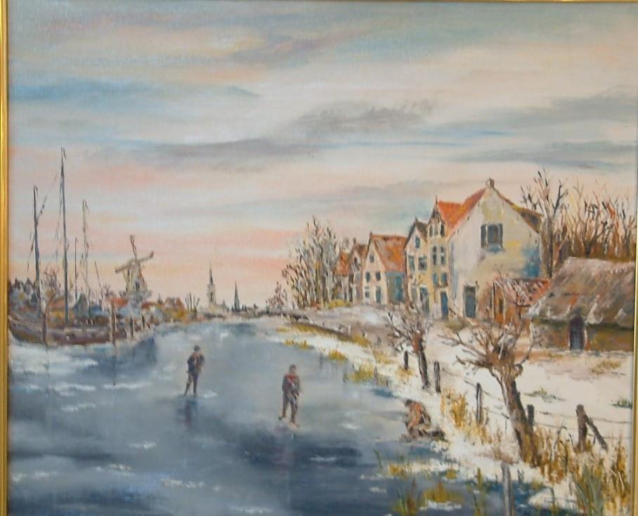 Abraham Caljouw  sr  Veere de molen nat in nat olie verf op doek