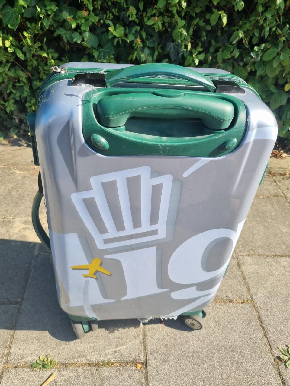 Rol-Koffers roze / groen & tas, blauw met inhoud rugzak + tas + kleine tas