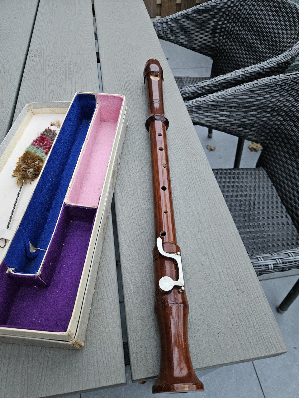 Mooie grote duitse vintage König Tenorblokfluit in originele doos..