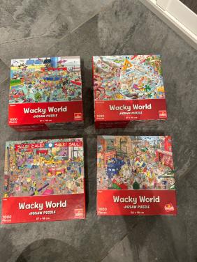 4 x Leuke Wacky World legpuzzel van Goliath met 1000 stukjes.