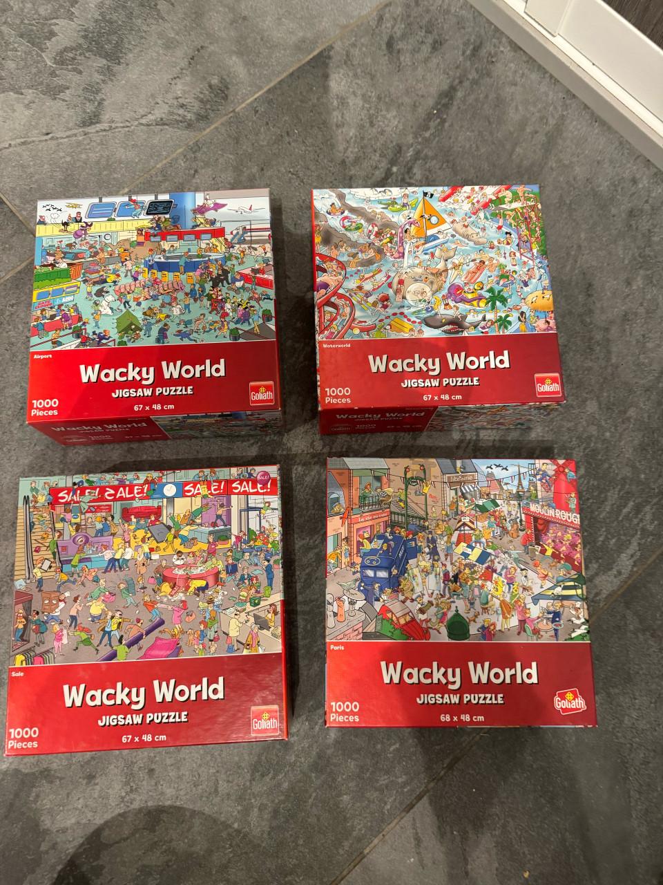 4 x Leuke Wacky World legpuzzel van Goliath met 1000 stukjes.