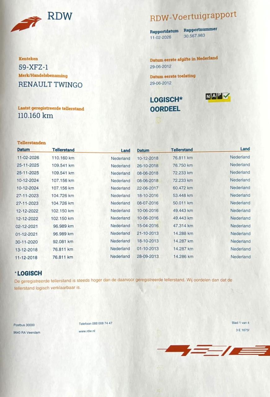 Renault Twingo II 1.2 16V bouwj. 06-2012 met 110.163 km NAP