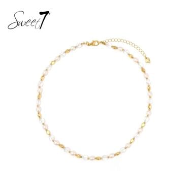 Halsketting met parels, transparante en goudkleurige kralen