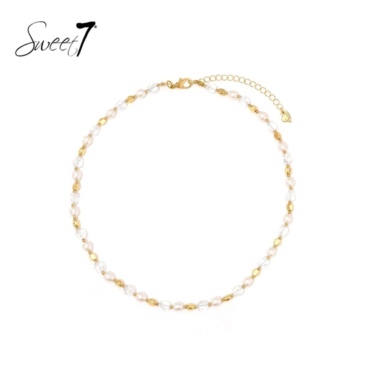 Halsketting met parels, transparante en goudkleurige kralen