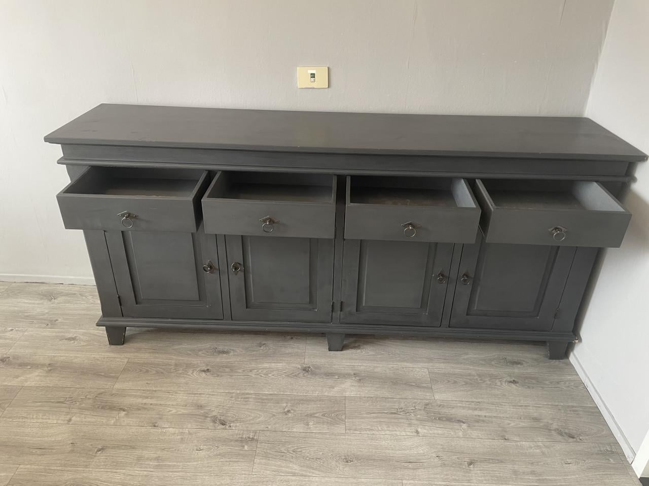 Dressoir, donkerblauw, 195 cm breed, 90 cm hoog en 45 cm diep