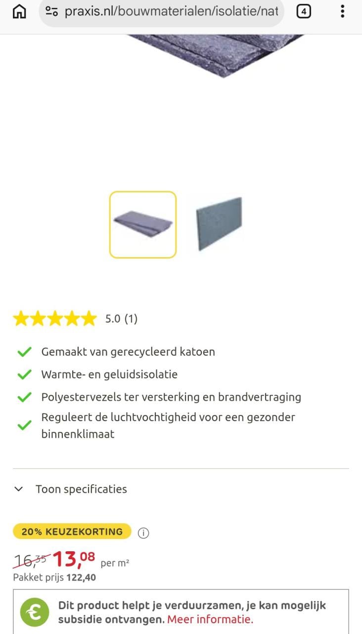 Nieuwe Métisse isolatieplaten katoen 45mm, 9,36 m²