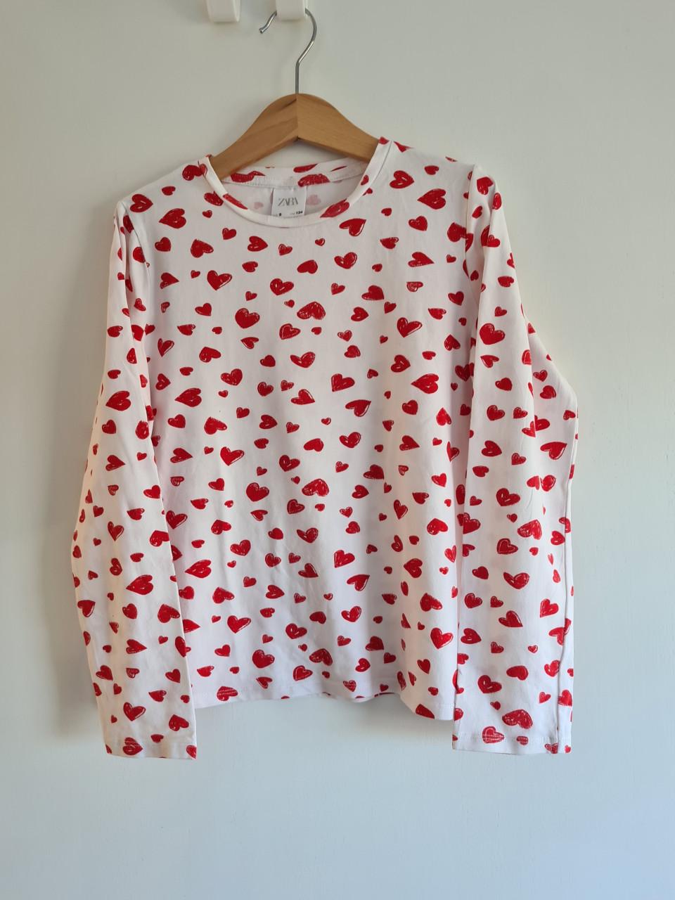 Zara Longsleeve Wit met Rode Hartjes - Maat 134
