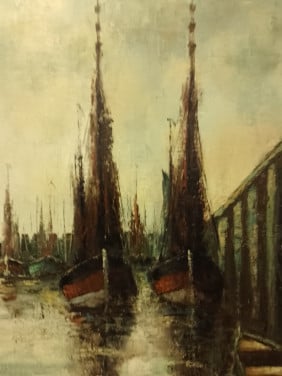 Visser schepen haven doek losse lijst