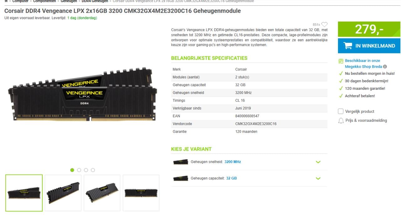 Corsair Vengeance LPX 32GB (2x16GB) DDR4 RAM 3200MHz