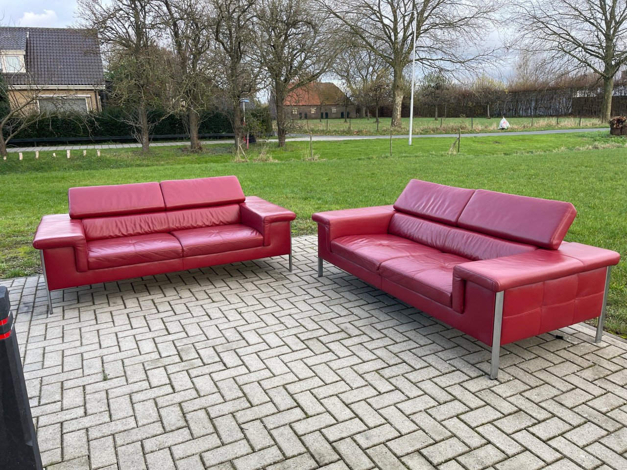 GRATIS LEVERING HEEL NL 2x Montel 3-zits Echt Leer Bankstel