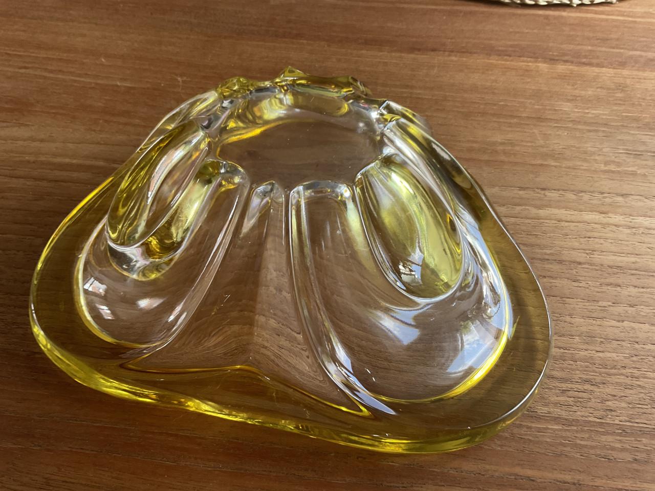 Vintage glazen schaal, geel, organisch design