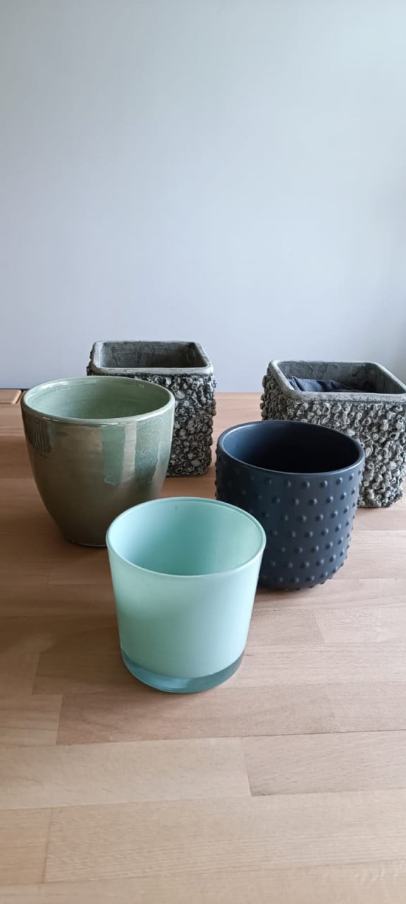 Bloempotten in diverse tinten groen