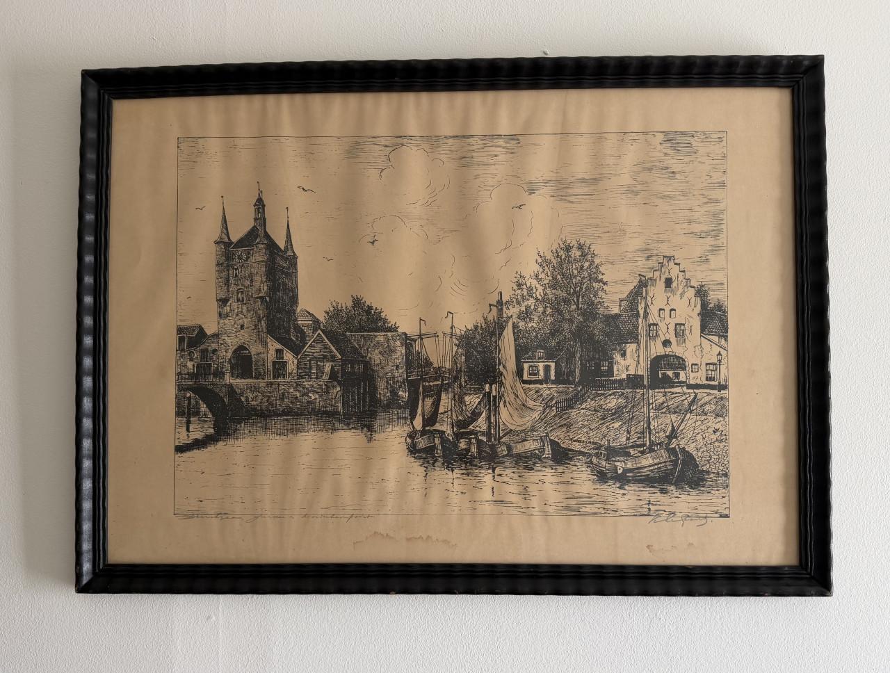 Ets antiek stadsgezicht Zierikzee