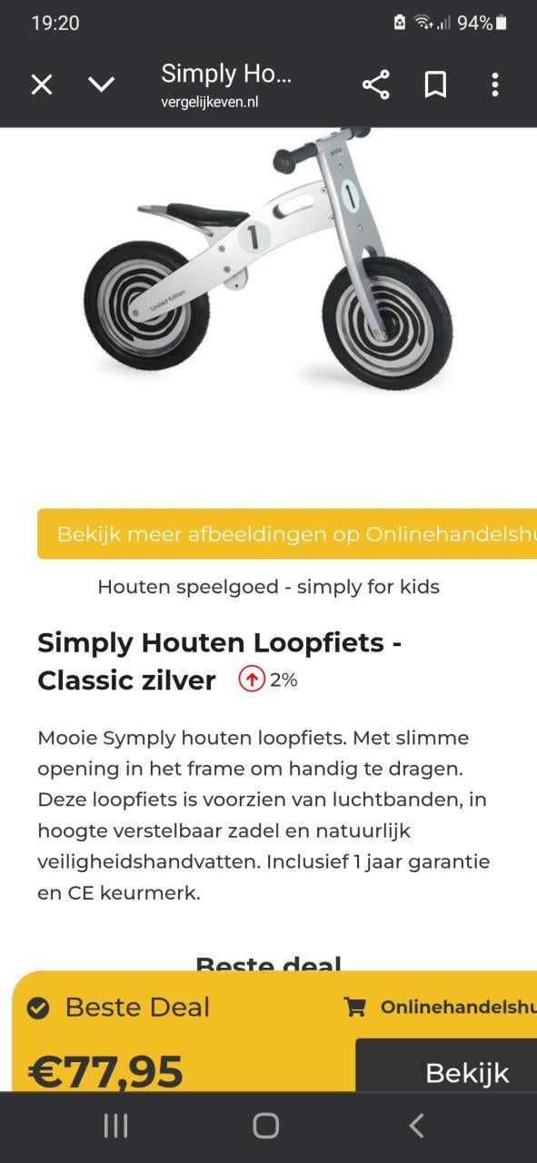 Stoere loopfiets met luchtbanden