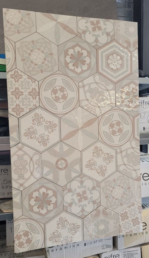 3035-52 Hexagon wandtegels 17,5x17,5 cm, ivoor decor mix, per m²