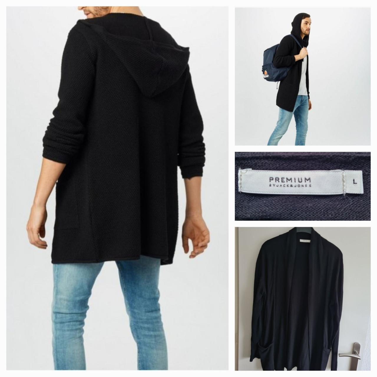 Lang zwart vest van Premium Jack & Jones  met capuchon Maat L