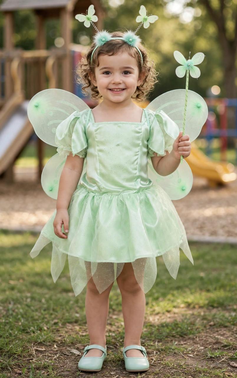 Nieuw 104-110-116 Tinkerbel Elfje Jurk Vleugels Staf Diadeem