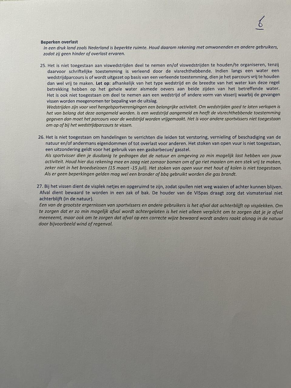 Nieuwe voorwaarden 2026/ 2027/ 2028 Sportvisunie zie foto's