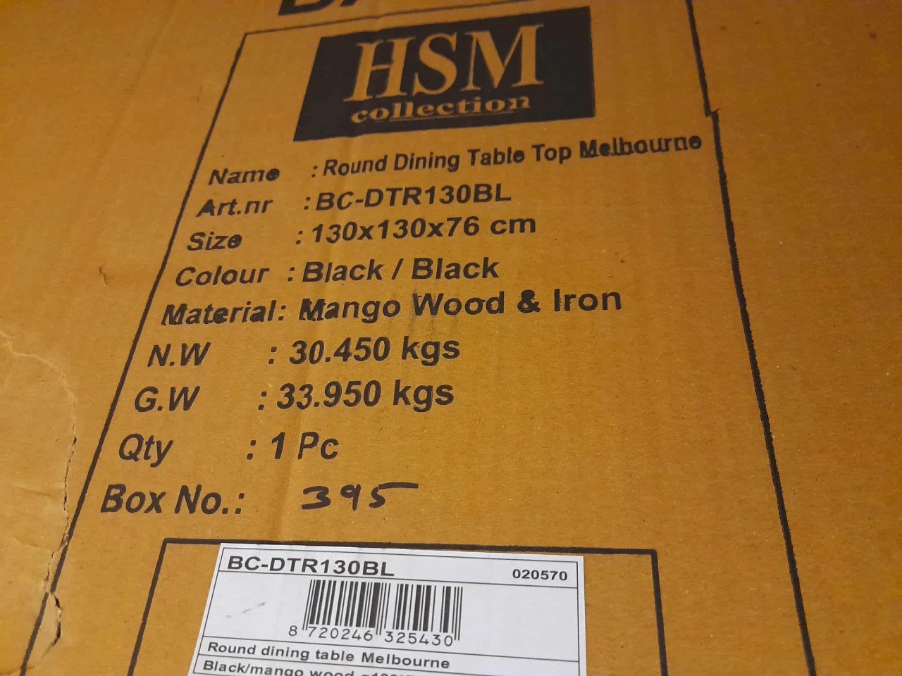 Ronde eettafel HSM 130 cm nieuw in verpakking