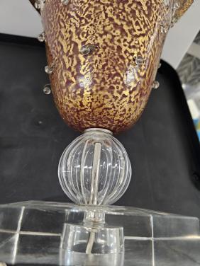 Hollywood Regency-glazen tafellamp met kristallen steentjes