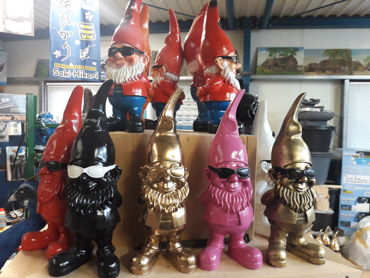 Tuinkabouter oranje met zonnebril UITVERKOOP